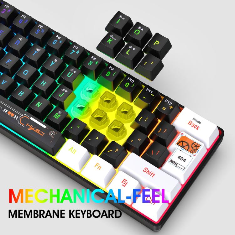HXSJ V700WB Wired RGB Backlit Membrane Keyboard 61 Key Caps, Cable Length: 1.7m(White Black Print) - Wired Keyboard by HXSJ | Online Shopping UK | buy2fix
