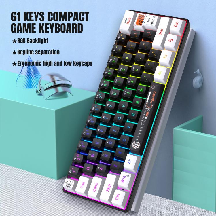 HXSJ V700WB Wired RGB Backlit Membrane Keyboard 61 Key Caps, Cable Length: 1.7m(White Black Print) - Wired Keyboard by HXSJ | Online Shopping UK | buy2fix