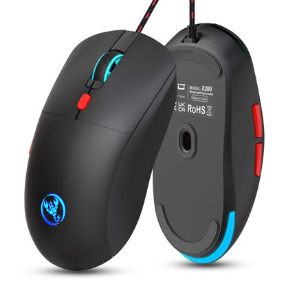 HXSJ X200 3600DPI Colorful Luminous Wired Mouse, Cable Length: 1.5m(Black) - Wired Mice by HXSJ | Online Shopping UK | buy2fix