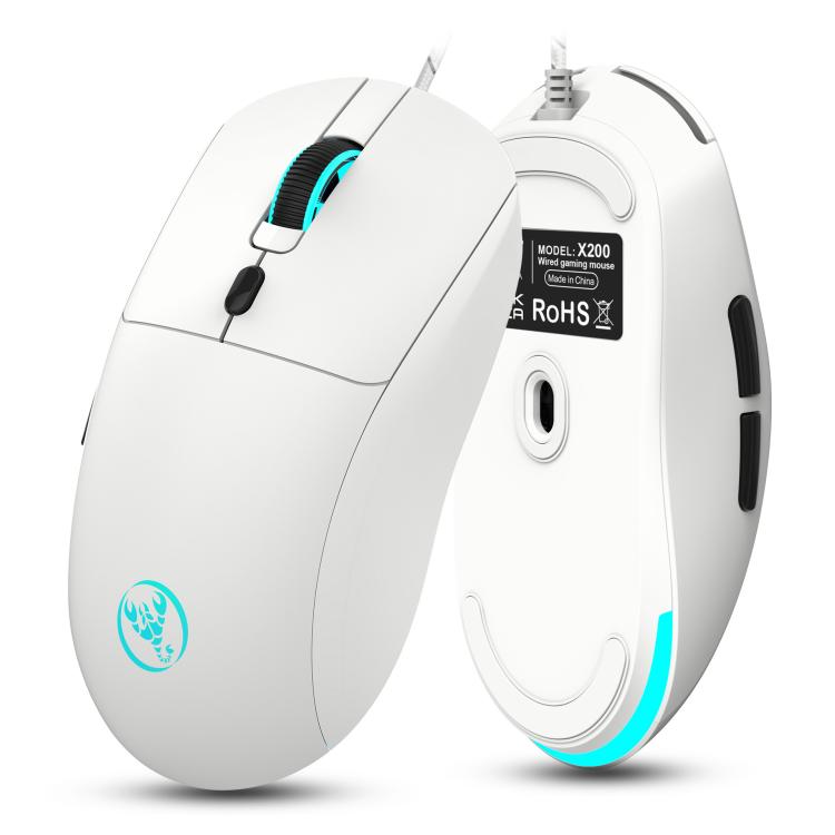 HXSJ X200 3600DPI Colorful Luminous Wired Mouse, Cable Length: 1.5m(White) - Wired Mice by HXSJ | Online Shopping UK | buy2fix