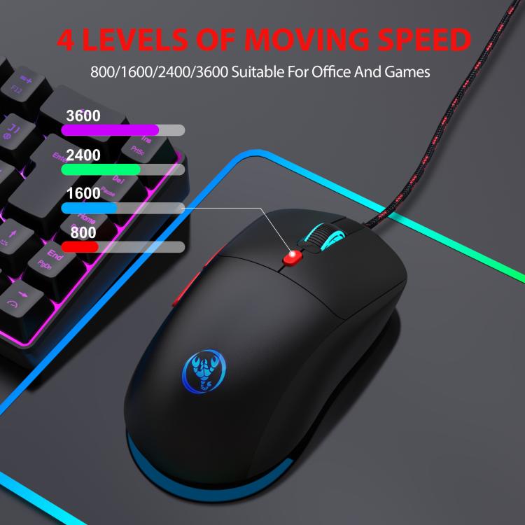 HXSJ X200 3600DPI Colorful Luminous Wired Mouse, Cable Length: 1.5m(Black) - Wired Mice by HXSJ | Online Shopping UK | buy2fix