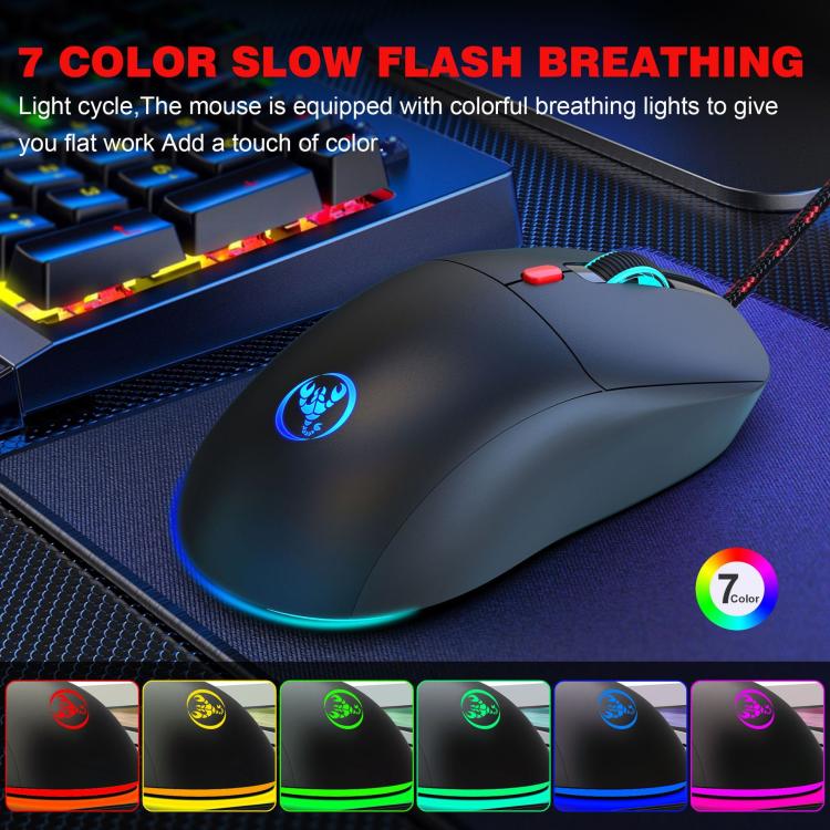 HXSJ X200 3600DPI Colorful Luminous Wired Mouse, Cable Length: 1.5m(Black) - Wired Mice by HXSJ | Online Shopping UK | buy2fix