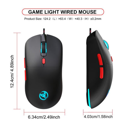HXSJ X200 3600DPI Colorful Luminous Wired Mouse, Cable Length: 1.5m(Black) - Wired Mice by HXSJ | Online Shopping UK | buy2fix