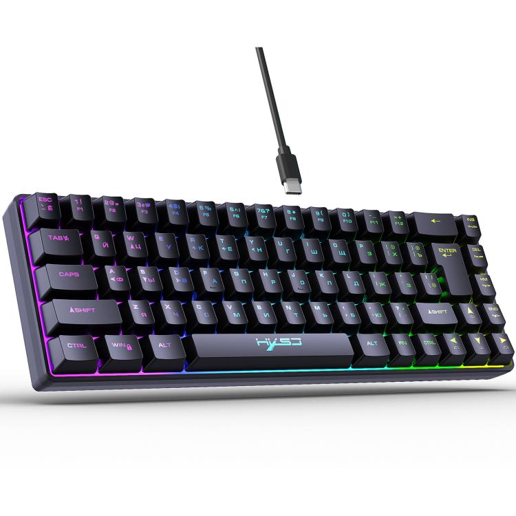 HXSJ V200 Russian Version Wired RGB Backlit Mechanical Keyboard 68 Key Caps, Cable Length: 1.7m(Black) - Wired Keyboard by HXSJ | Online Shopping UK | buy2fix