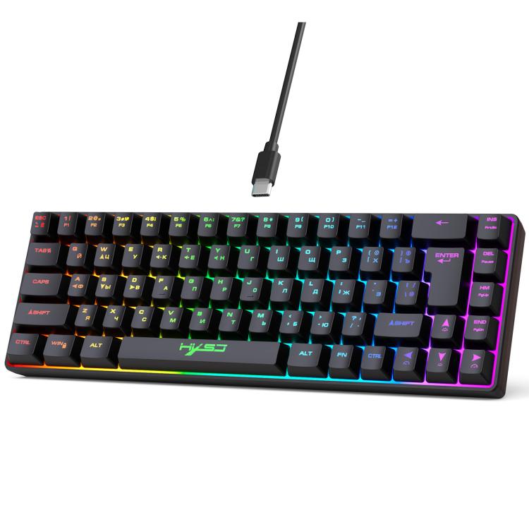 HXSJ V200 Russian Version Wired RGB Backlit Mechanical Keyboard 68 Key Caps, Cable Length: 1.7m(Black) - Wired Keyboard by HXSJ | Online Shopping UK | buy2fix