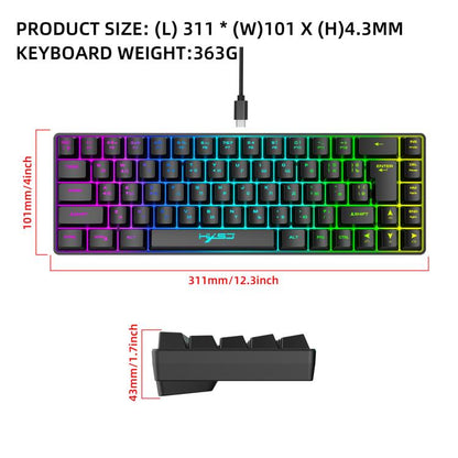 HXSJ V200 Russian Version Wired RGB Backlit Mechanical Keyboard 68 Key Caps, Cable Length: 1.7m(Black) - Wired Keyboard by HXSJ | Online Shopping UK | buy2fix
