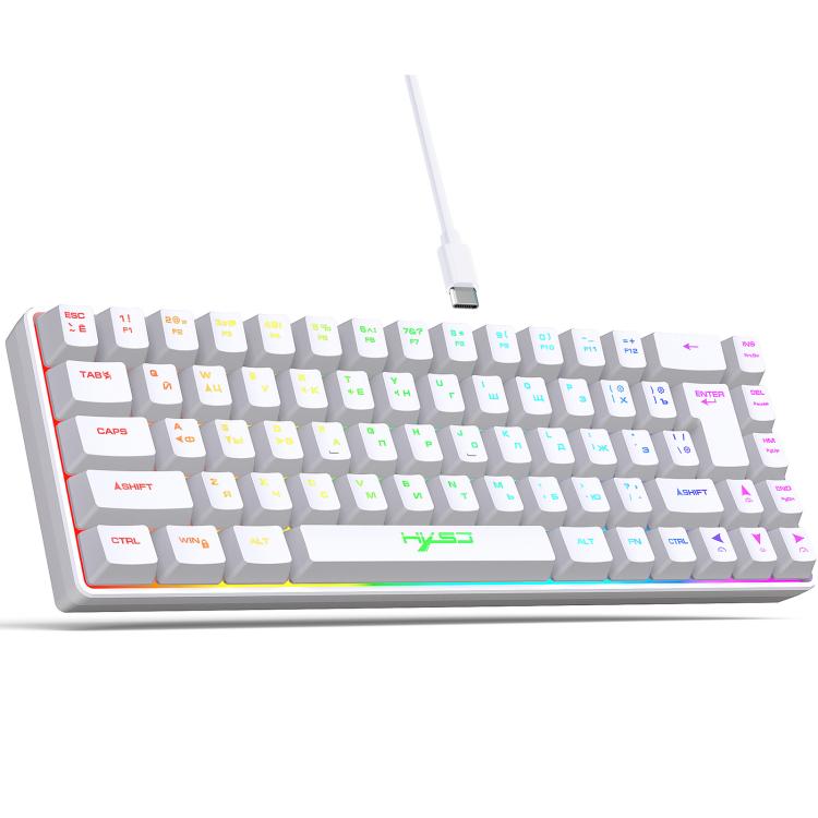 HXSJ V200 Russian Version Wired RGB Backlit Mechanical Keyboard 68 Key Caps, Cable Length: 1.7m(White) - Wired Keyboard by HXSJ | Online Shopping UK | buy2fix
