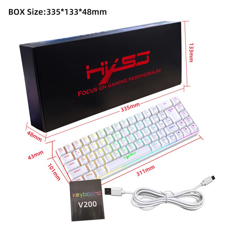 HXSJ V200 Russian Version Wired RGB Backlit Mechanical Keyboard 68 Key Caps, Cable Length: 1.7m(White) - Wired Keyboard by HXSJ | Online Shopping UK | buy2fix