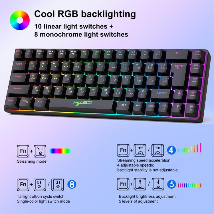 HXSJ V200 Russian Version Wired RGB Backlit Mechanical Keyboard 68 Key Caps, Cable Length: 1.7m(White) - Wired Keyboard by HXSJ | Online Shopping UK | buy2fix