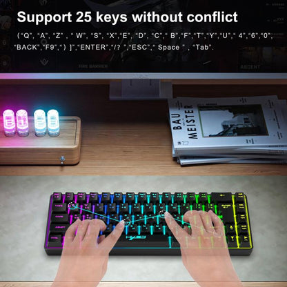 HXSJ V200 Russian Version Wired RGB Backlit Mechanical Keyboard 68 Key Caps, Cable Length: 1.7m(Black) - Wired Keyboard by HXSJ | Online Shopping UK | buy2fix