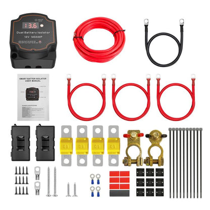 IP68 12V 140A Car Smart Dual Battery Isolation Controller with Digital Display Voltmeter, Type:8m Set - Relays by buy2fix | Online Shopping UK | buy2fix