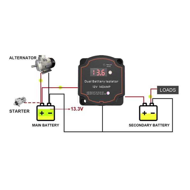 IP68 12V 140A Car Smart Dual Battery Isolation Controller with Digital Display Voltmeter, Type:3m Set - Relays by buy2fix | Online Shopping UK | buy2fix