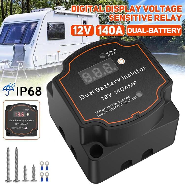 IP68 12V 140A Car Smart Dual Battery Isolation Controller with Digital Display Voltmeter, Type:3m Set - Relays by buy2fix | Online Shopping UK | buy2fix