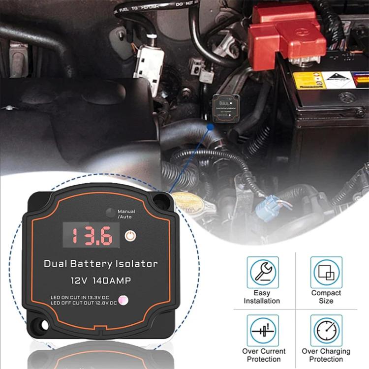 IP68 12V 140A Car Smart Dual Battery Isolation Controller with Digital Display Voltmeter, Type:8m Set - Relays by buy2fix | Online Shopping UK | buy2fix
