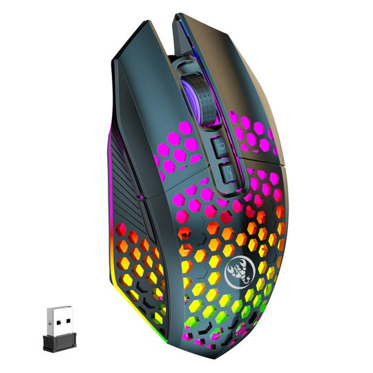 HXSJ T500 Hole Mouse 2.4G Backlight Rechargeable Wireless Mouse(Black)