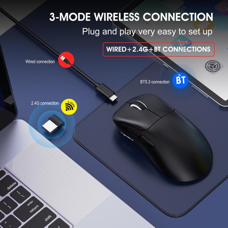 HXSJ T700 Tri-mode Lightweight Wireless Mouse(Black) - Wireless Mice by HXSJ | Online Shopping UK | buy2fix