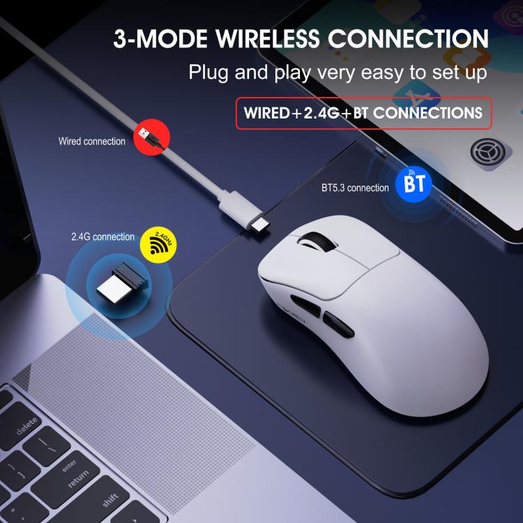 HXSJ T700 Tri-mode Lightweight Wireless Mouse(White) - Wireless Mice by HXSJ | Online Shopping UK | buy2fix