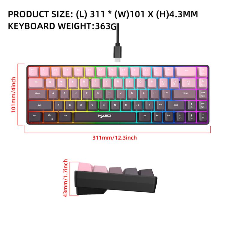 HXSJ V200 Gradient Color 68-key RGB Backlight Wired Membrane Keyboard(Pink) - Wired Keyboard by HXSJ | Online Shopping UK | buy2fix