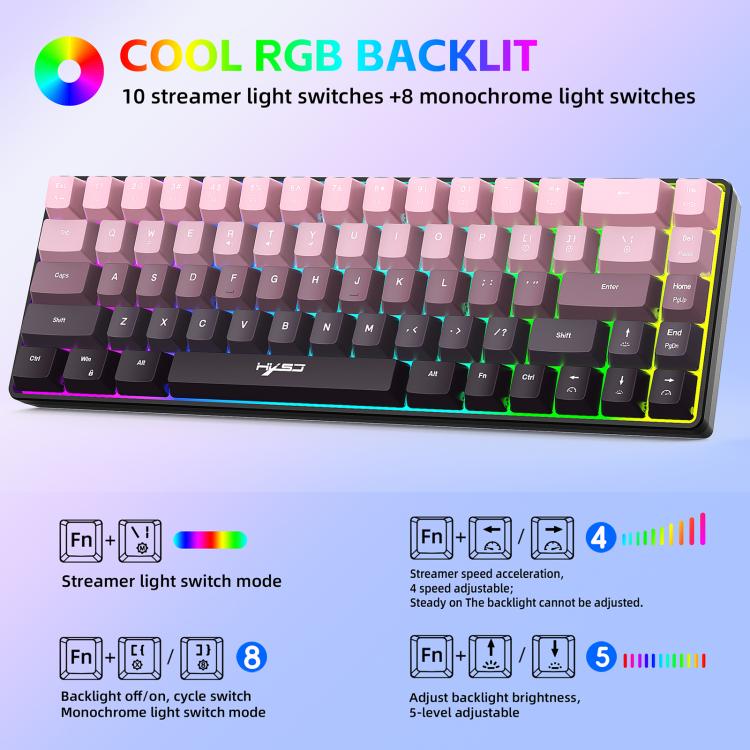 HXSJ V200 Gradient Color 68-key RGB Backlight Wired Membrane Keyboard(Pink) - Wired Keyboard by HXSJ | Online Shopping UK | buy2fix