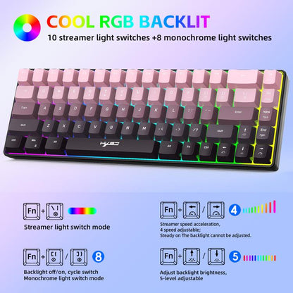 HXSJ V200 Gradient Color 68-key RGB Backlight Wired Membrane Keyboard(Pink) - Wired Keyboard by HXSJ | Online Shopping UK | buy2fix