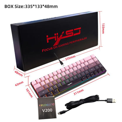 HXSJ V200 Gradient Color 68-key RGB Backlight Wired Membrane Keyboard(Pink) - Wired Keyboard by HXSJ | Online Shopping UK | buy2fix
