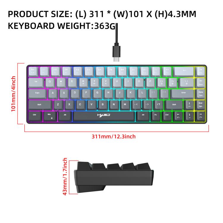 HXSJ V200 Gradient Color 68-key RGB Backlight Wired Membrane Keyboard(Black) - Wired Keyboard by HXSJ | Online Shopping UK | buy2fix