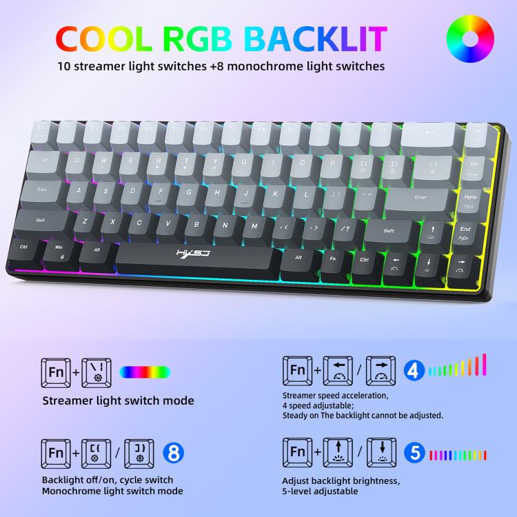 HXSJ V200 Gradient Color 68-key RGB Backlight Wired Membrane Keyboard(Black) - Wired Keyboard by HXSJ | Online Shopping UK | buy2fix