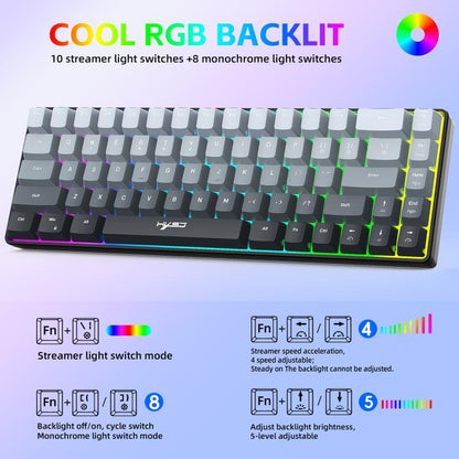 HXSJ V200 Gradient Color 68-key RGB Backlight Wired Membrane Keyboard(Black) - Wired Keyboard by HXSJ | Online Shopping UK | buy2fix