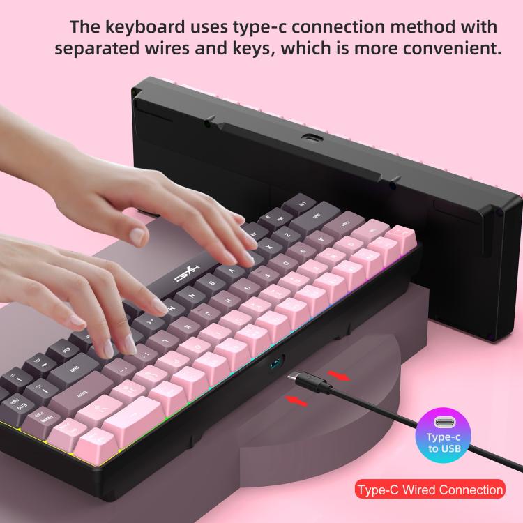 HXSJ V200 Gradient Color 68-key RGB Backlight Wired Membrane Keyboard(Black) - Wired Keyboard by HXSJ | Online Shopping UK | buy2fix