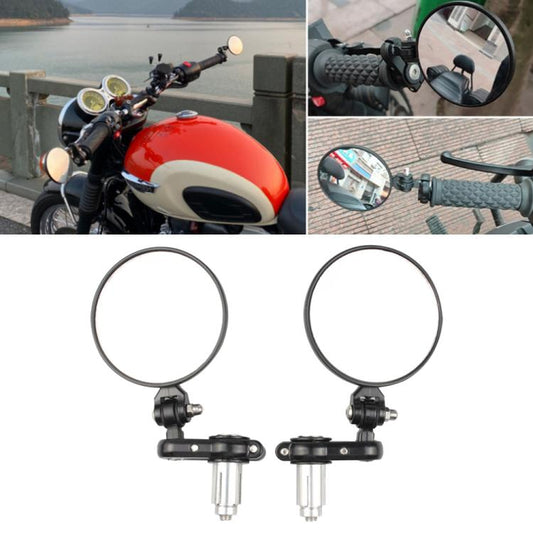 2pcs/Set Folding Motorcycle Handlebar Rearview Mirror Round Reversing Mirror(Black) - Side Mirrors by buy2fix | Online Shopping UK | buy2fix