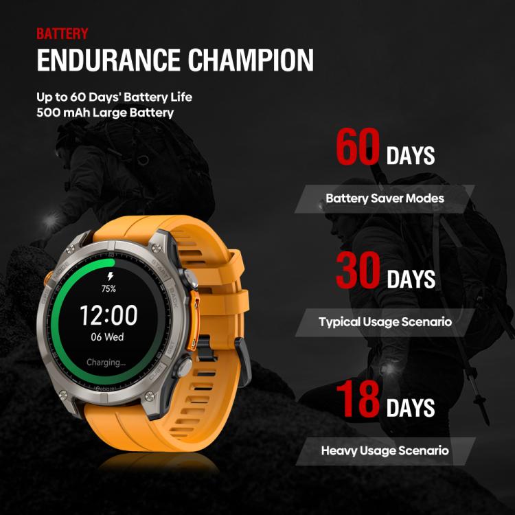 Zeblaze Stratos 4 Rugged Outdoor GPS Smart Watch 1.43 inch Screen 5 ATM & IP69K(Orange) - Smart Watches by Zeblaze | Online Shopping UK | buy2fix