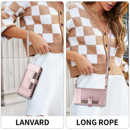 For Google Pixel 10 / 10 Pro Crossbody Strap RFID Blocking Zipper Wallet Leather Phone Case(Rose Gold) - Google Cases by buy2fix | Online Shopping UK | buy2fix
