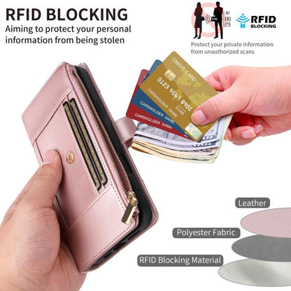 For Google Pixel 10 / 10 Pro Crossbody Strap RFID Blocking Zipper Wallet Leather Phone Case(Rose Gold) - Google Cases by buy2fix | Online Shopping UK | buy2fix