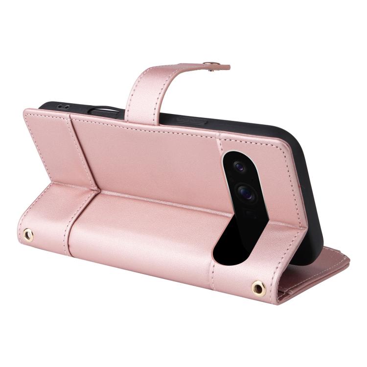 For Google Pixel 10 Pro XL Crossbody Strap RFID Blocking Zipper Wallet Leather Phone Case(Rose Gold) - Google Cases by buy2fix | Online Shopping UK | buy2fix