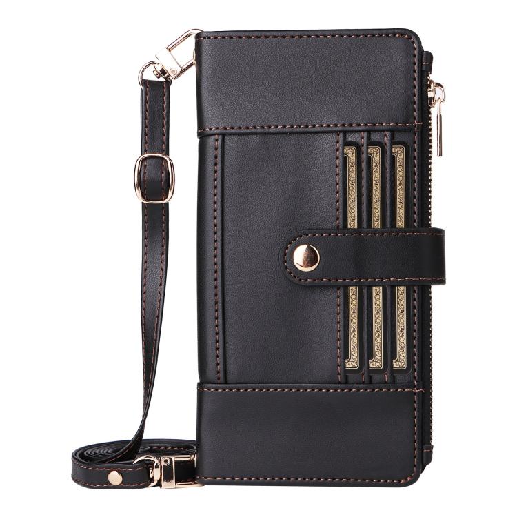 For Google Pixel 10 Pro XL Crossbody Strap RFID Blocking Zipper Wallet Leather Phone Case(Black) - Google Cases by buy2fix | Online Shopping UK | buy2fix