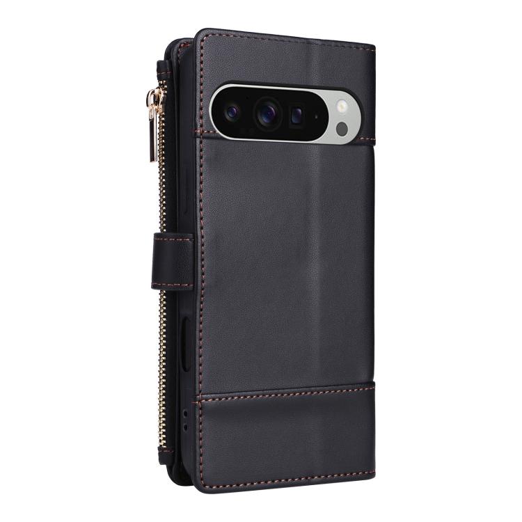 For Google Pixel 10 Pro XL Crossbody Strap RFID Blocking Zipper Wallet Leather Phone Case(Black) - Google Cases by buy2fix | Online Shopping UK | buy2fix