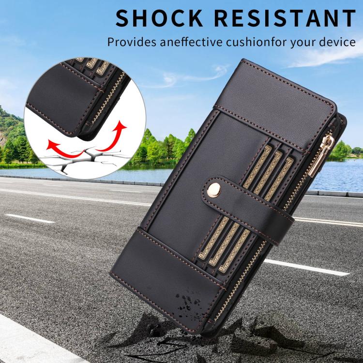 For Google Pixel 10 Pro XL Crossbody Strap RFID Blocking Zipper Wallet Leather Phone Case(Black) - Google Cases by buy2fix | Online Shopping UK | buy2fix