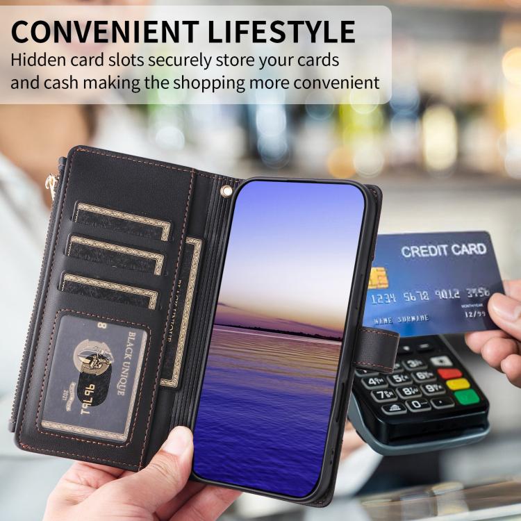 For Google Pixel 10 Pro XL Crossbody Strap RFID Blocking Zipper Wallet Leather Phone Case(Black) - Google Cases by buy2fix | Online Shopping UK | buy2fix