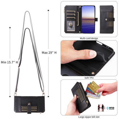 For Google Pixel 10 Pro XL Crossbody Strap RFID Blocking Zipper Wallet Leather Phone Case(Black) - Google Cases by buy2fix | Online Shopping UK | buy2fix