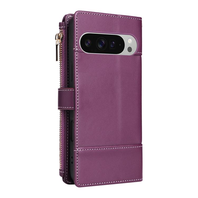For Google Pixel 10 Pro XL Crossbody Strap RFID Blocking Zipper Wallet Leather Phone Case(Purple) - Google Cases by buy2fix | Online Shopping UK | buy2fix