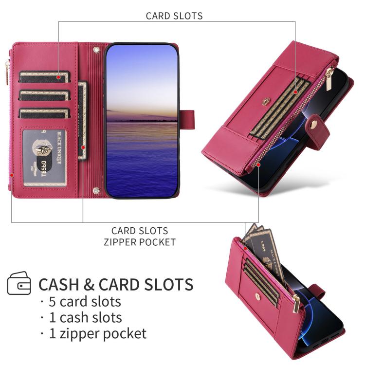 For Google Pixel 10 Pro XL Crossbody Strap RFID Blocking Zipper Wallet Leather Phone Case(Red) - Google Cases by buy2fix | Online Shopping UK | buy2fix