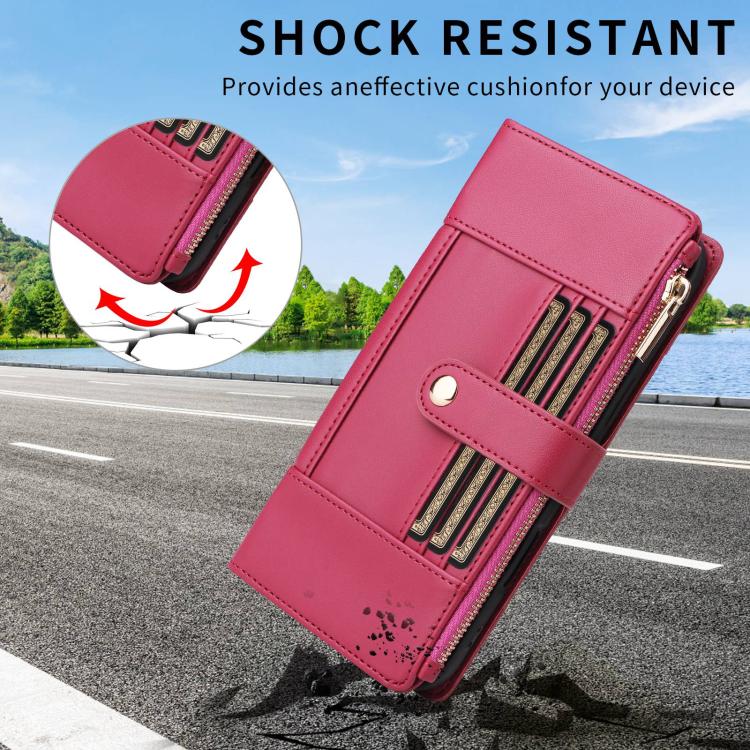 For Google Pixel 10 Pro XL Crossbody Strap RFID Blocking Zipper Wallet Leather Phone Case(Red) - Google Cases by buy2fix | Online Shopping UK | buy2fix