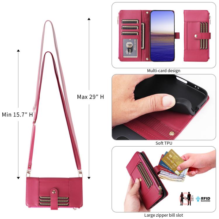 For Google Pixel 10 Pro XL Crossbody Strap RFID Blocking Zipper Wallet Leather Phone Case(Red) - Google Cases by buy2fix | Online Shopping UK | buy2fix
