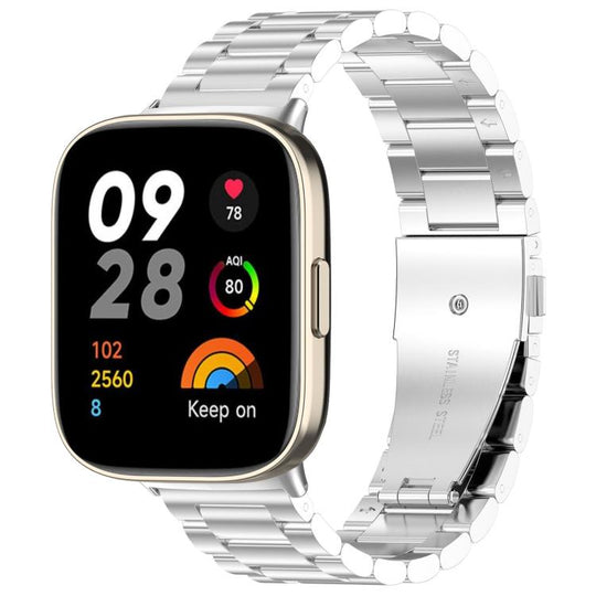 For Redmi Watch 3 xDfind Three-Bead Stainless Steel Metal Watch Band(Silver)