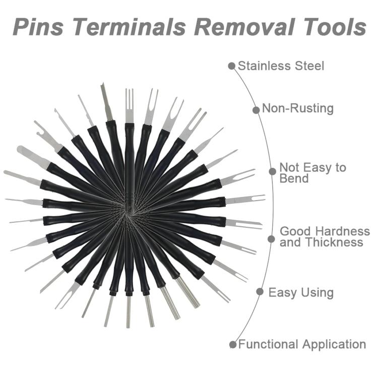 30pcs / Set Car Wire Harness Terminal Pin Removal Tool(Black Long Handle) - Booster Cable & Clip by buy2fix | Online Shopping UK | buy2fix