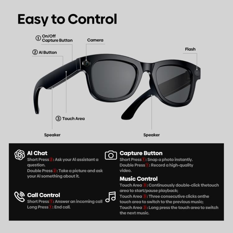 Zeblaze Eyewear AI Shooting Glasses Open-ear Audio AI Assistance(Sunglasses Lenses) - Smart Glasses by Zeblaze | Online Shopping UK | buy2fix