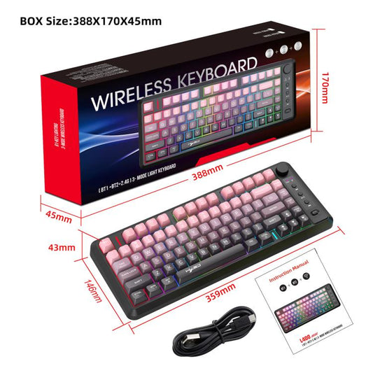 HXSJ L400 Three-mode Wireless RGB Light Thin Film 81 Keys Keyboard(Gradient Black Pink) - Wireless Keyboard by HXSJ | Online Shopping UK | buy2fix