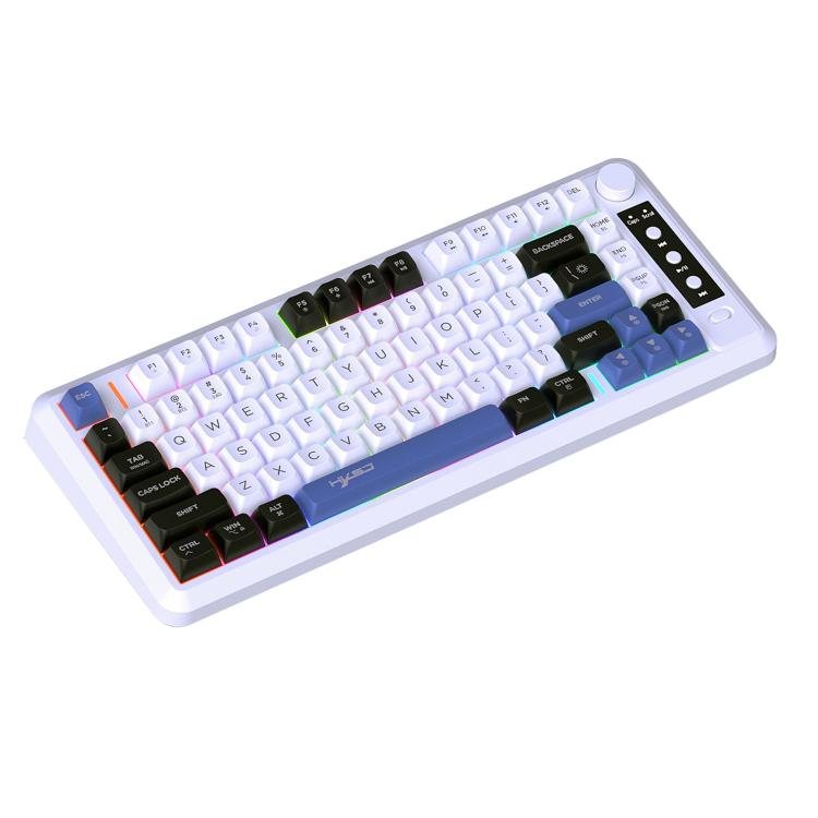 HXSJ L400 Three-mode Wireless RGB Light Thin Film 81 Keys Keyboard(Black White Blue) - Wireless Keyboard by HXSJ | Online Shopping UK | buy2fix