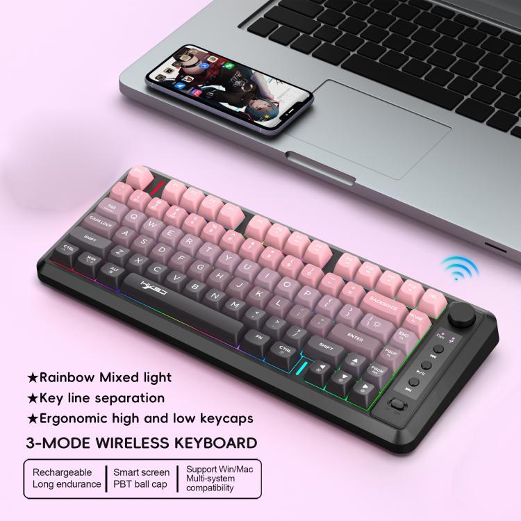 HXSJ L400 Three-mode Wireless RGB Light Thin Film 81 Keys Keyboard(Black White Blue) - Wireless Keyboard by HXSJ | Online Shopping UK | buy2fix
