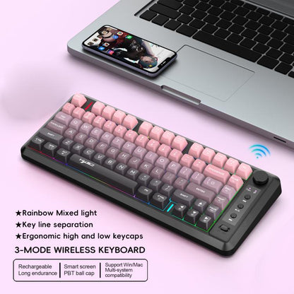 HXSJ L400 Three-mode Wireless RGB Light Thin Film 81 Keys Keyboard(Gradient Black Pink) - Wireless Keyboard by HXSJ | Online Shopping UK | buy2fix
